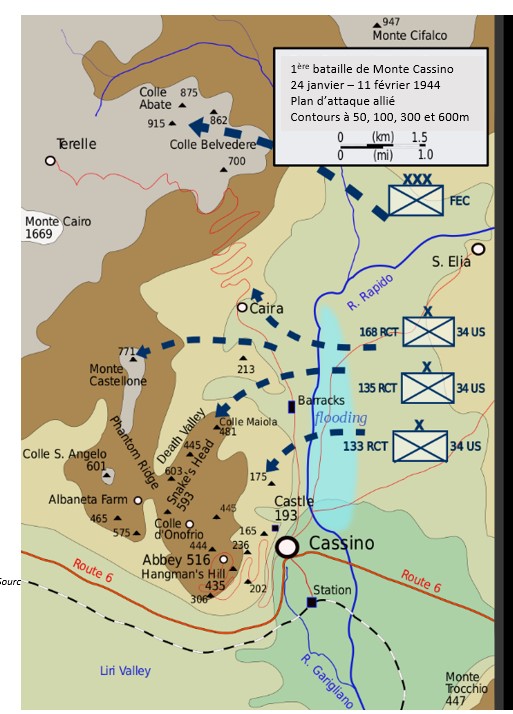 Plan de la première bataille de Monte Cassino